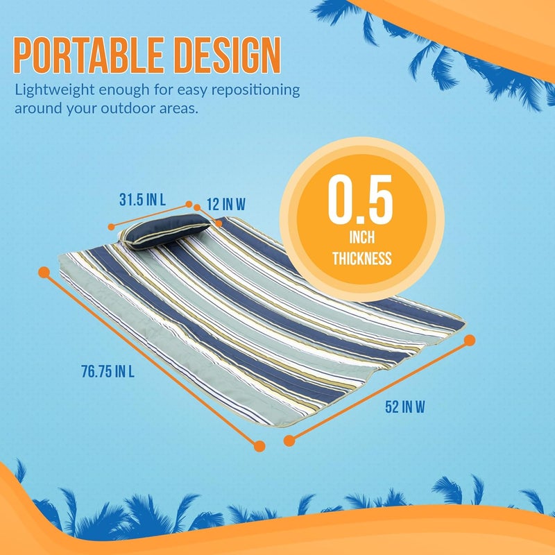 Blue Wave طقم وسادة وحصيرة أرجوحة الاسترخاء الخارجية من جزيرة ريتريت، 77.5” × 52” – وسادة أرجوحة بتصميم شريطي تركوازي ساحلي استبدال مع تعبئة بولي ناعمة، قماش بوليستر مقاوم للعوامل الجوية وروابط متينة - Image 5